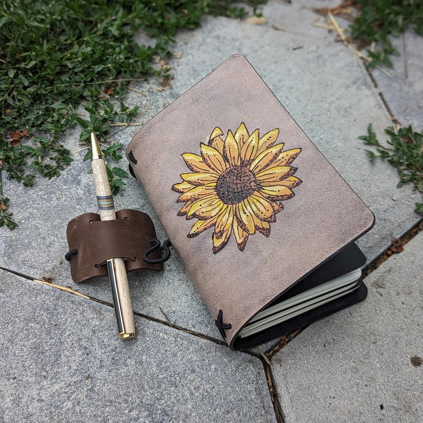 Field-Size Fauxdori Refillable Notebook | Pyrography Sunflower