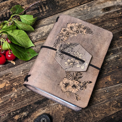 Passport-Size Fauxdori Refillable Notebook | Ink-Stamped Flowers
