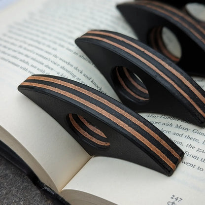 Stacked Leather Book Page Holder | Black + Tan