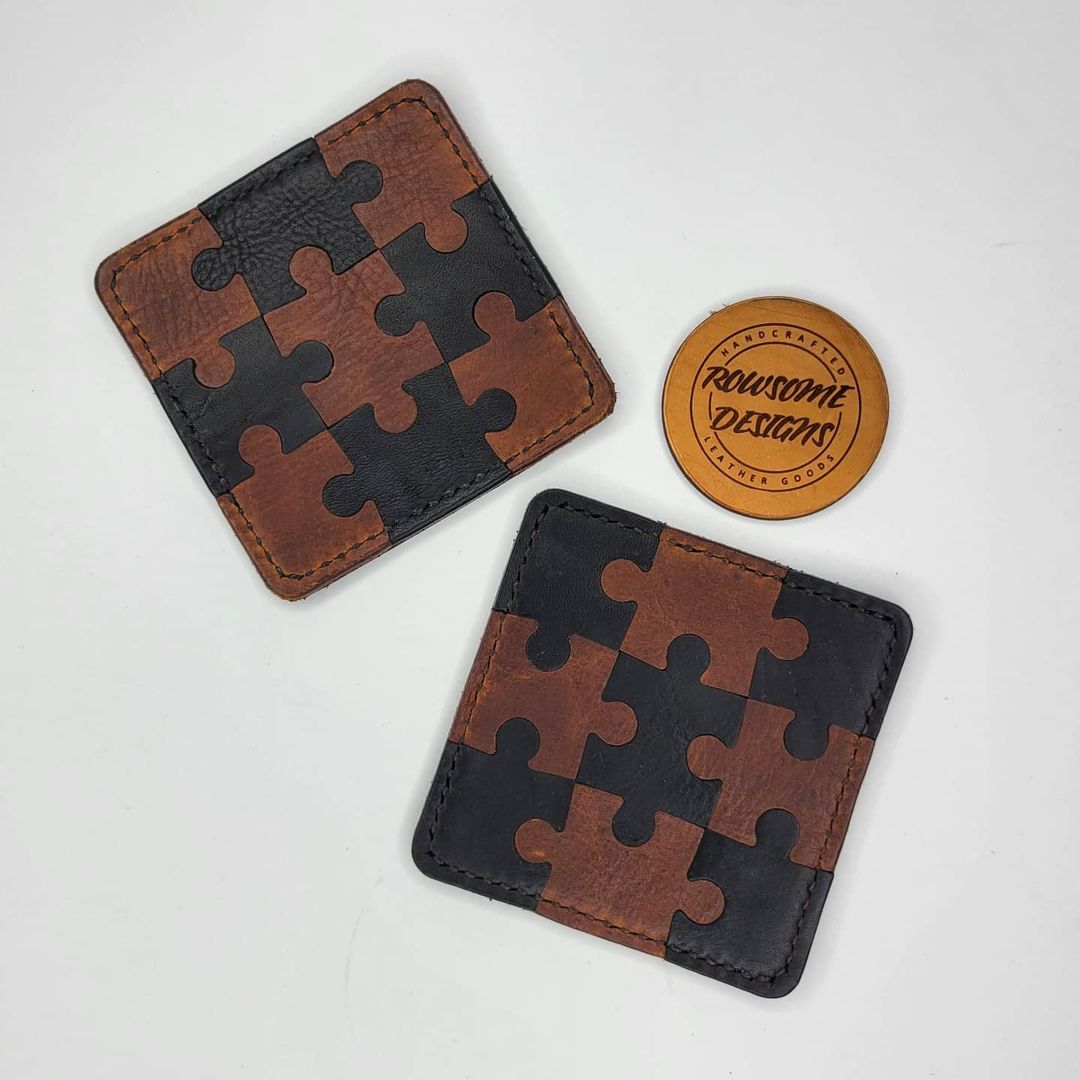 Leather Puzzle Coasters | Set of Two